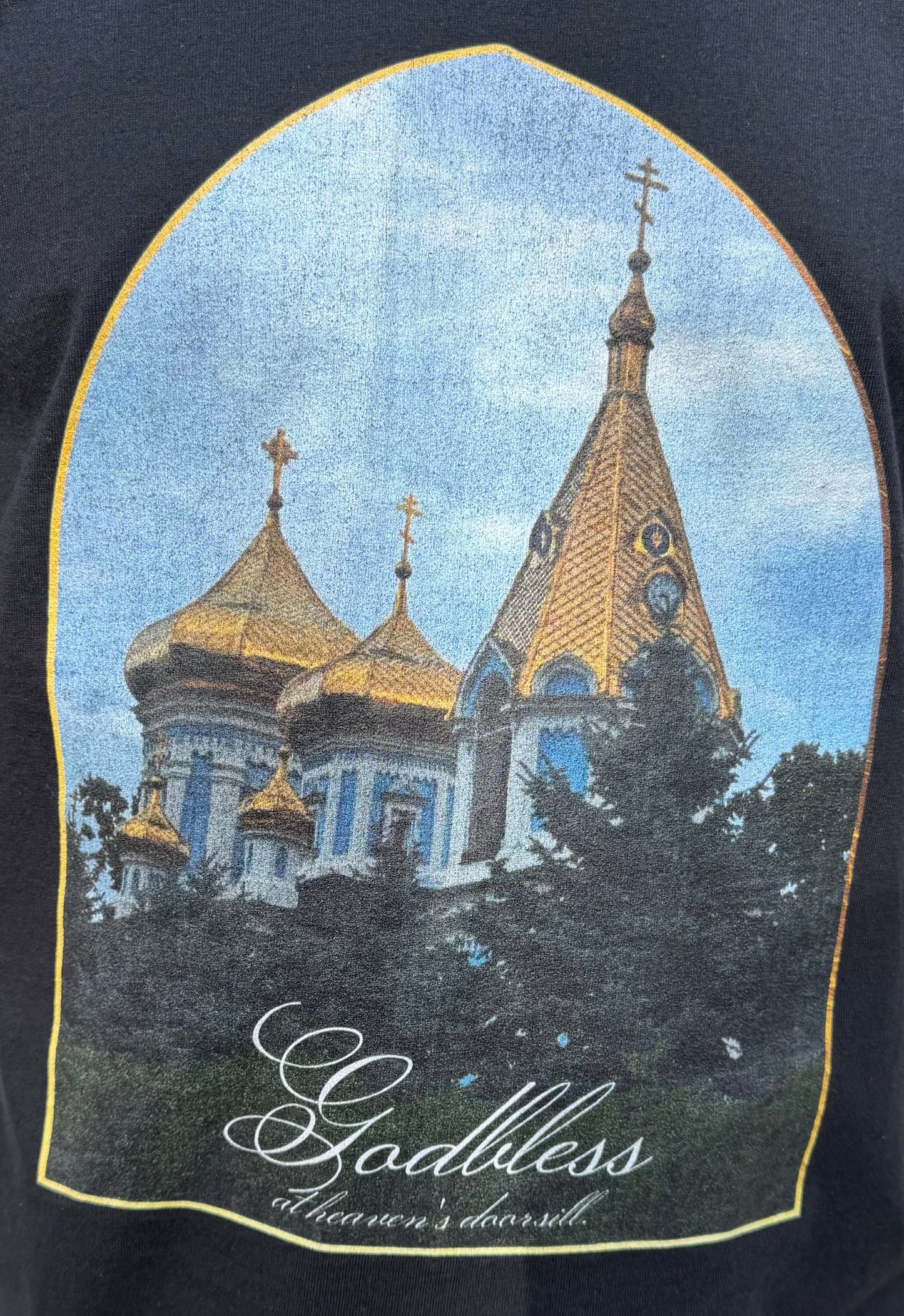 close-up detail of "at heaven's doorsill" T-Shirt artwork