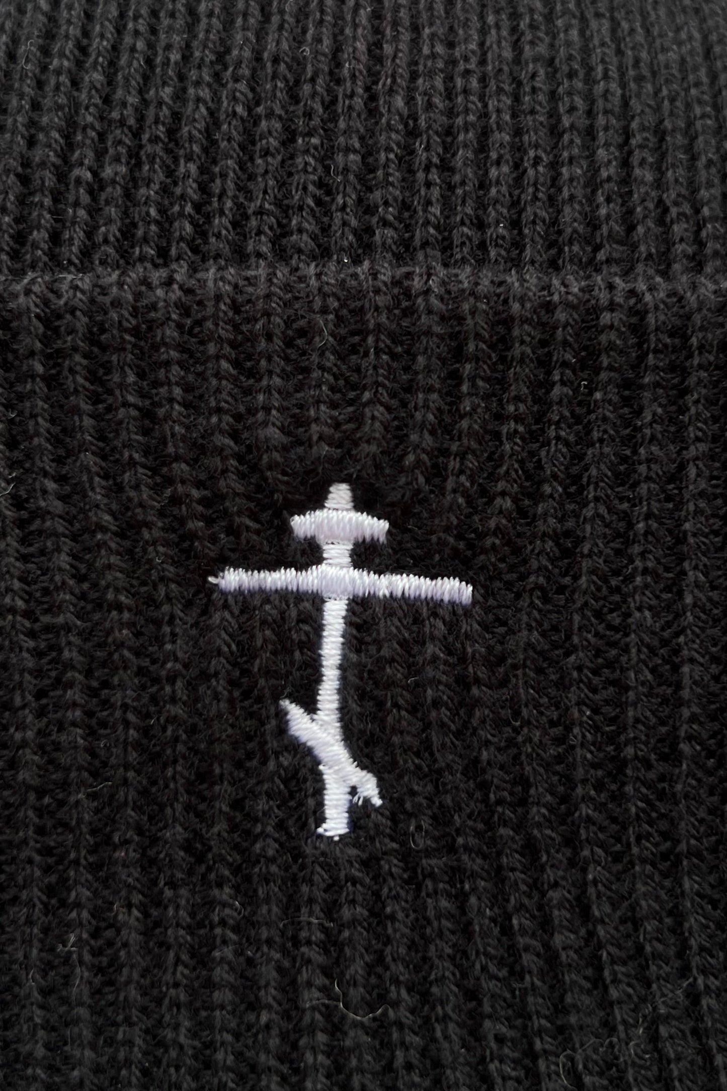 Black knit beanie with a white embroidered Orthodox cross