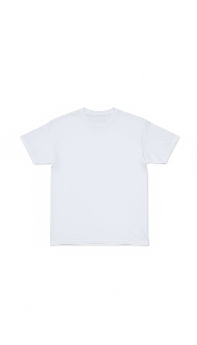 Back of white T-shirt with white background