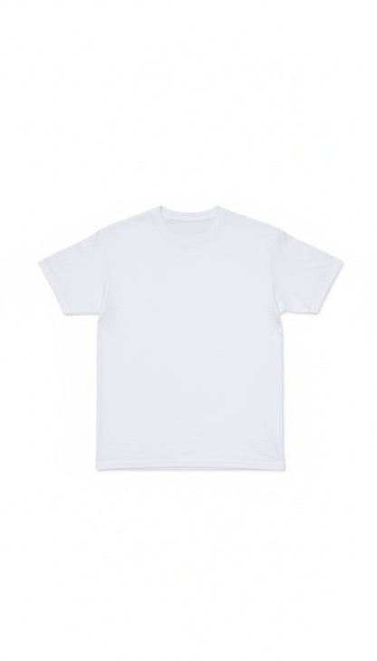 Back of white T-shirt with white background